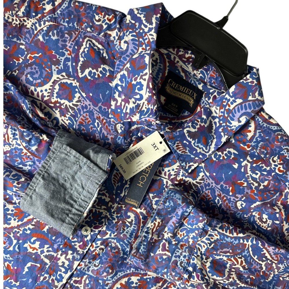 NWT Cremieux Premium Denim Paisley  Men's 3XT 3XLT  Denim Flip Cuff Xmas GIFT